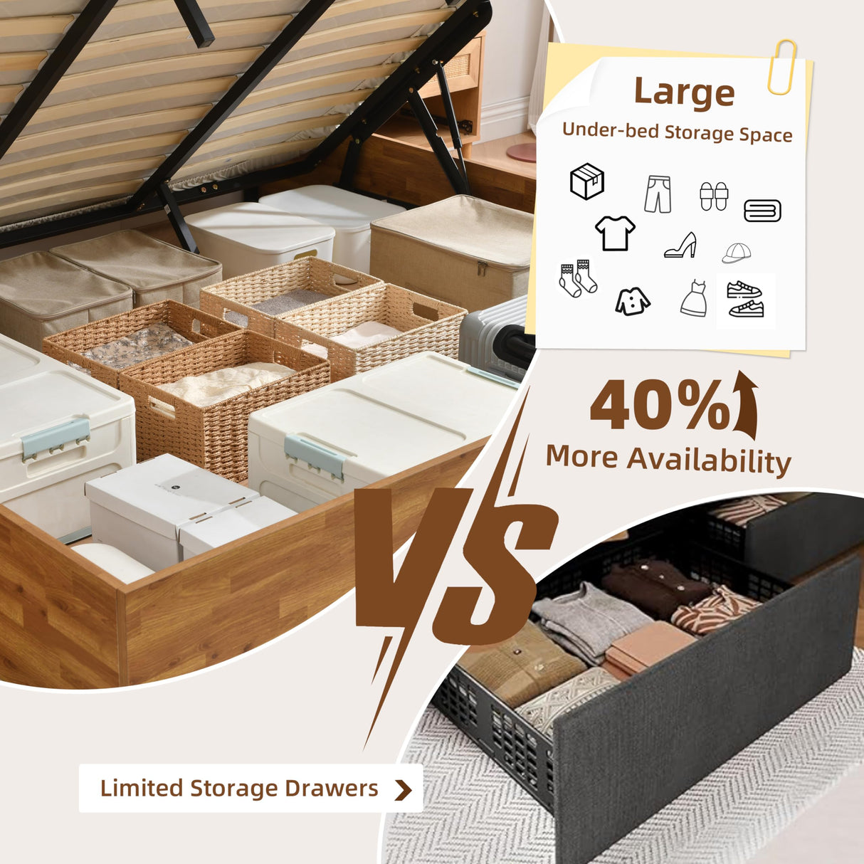 Zanmintaobo King Size Lift Up Storage Platform Bed Frame, Wood Bed Frame with Metal & Slats Support, Wooden Bed Frame Without Headboard, No Box Spring Needed, Easy Assembly, Rustic Brown Zanmintaobo