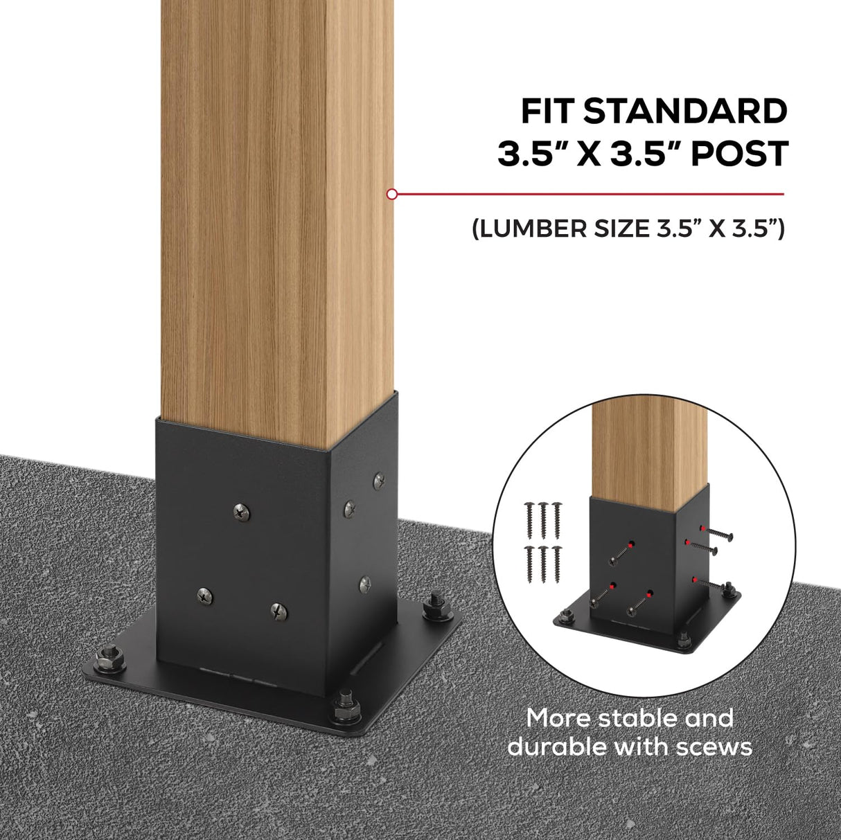 WIMART 4x4 Post Base, Inner Size 3.5"x3.5"Deck Post Base, Deck Post Base for Concrete, for Mailbox Support Wood Fence Post Anchort (Black - Set 4) WIMART
