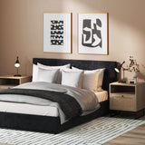 Nathan James Rattan Nightstand Wood End Side Accent Table with Storage for Living Room or Bedroom, Set of 2, Oak/Black - Set of 2 Nathan James