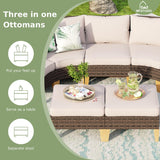 MFSTUDIO 11 Pieces Wicker Patio Furniture Set with 56" Fire Pit Table, All-Weather Rattan Outdoor Half-Moon Patio Sectional Sofa Set, 4 x Curved Sofa, 2 x Armless Sofa, 2 x Ottoman(Beige Cushion) MFSTUDIO