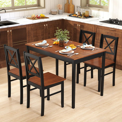 Tangkula 5-Piece Mid-Century Modern Dining Table Set for 4, Wooden Kitchen Table and Chairs, Compact Rubber Wood Dining Room Set for Small Spaces, Kitchen & Living Room