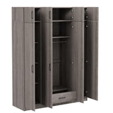 Merax 4 Doors Storage Wardrobe with Hanging Rail, Large Wardrobe Closet with 1 Drawer, Wooden Wardrobe Closet Organizer with Top Cabinet for Bedroom, Laundry Room, Gray Merax