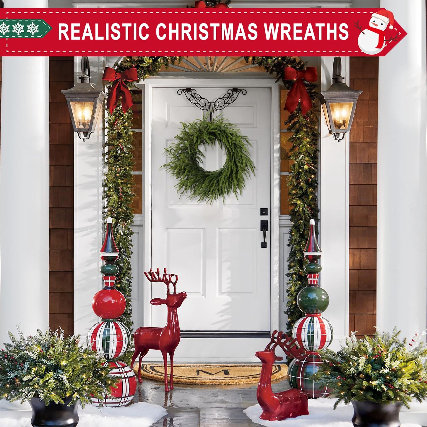 24 Inch Real Touch Christmas Wreath, Natural Droopy,Soft Bendable Winter Wreaths for Front Door, Christmas Wreath for Door, Thanksgiving Wreath, Christmas Greenery Thanksgiving Decorations Indoor