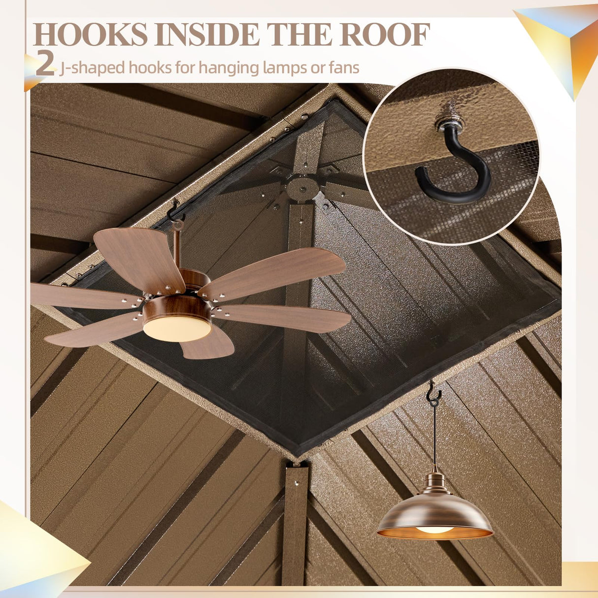 YOLENY 12' x 12' Hardtop Gazebo Faux Wood Grain Metal Gazebo with Aluminum Frame, Galvanized Steel Double Roof, Outdoor Patio Gazebo Pergolas with Netting and Curtains for Backyard, Patio, Lawns YOLENY