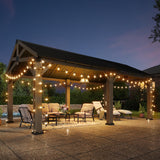 Aoxun 12' x 20' Outdoor Wood Gazebo, Hardtop Gazebo Permanent Wooden Pavilion with Galvanized Steel Gable Roof, for Patio, Garden, Deck, Cedar Wood Aoxun