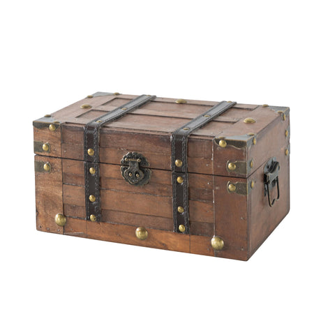 SLPR Alexander Small Wooden Treasure Chest - 11" x 7" x 5.5", Wood Storage Box with Hinged Lid, Decorative Trunk for Keepsakes, Vintage Pirate Chest for Classroom SLPR