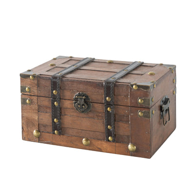 SLPR Alexander Small Wooden Treasure Chest - 11" x 7" x 5.5", Wood Storage Box with Hinged Lid, Decorative Trunk for Keepsakes, Vintage Pirate Chest for Classroom