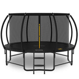14FT Trampoline with Safety Enclosure, Anti-Rust Coating – ASTM Certified, Heavy-Duty Outdoor Trampoline with Ladder – for Kids & Adults, Black Calmmax