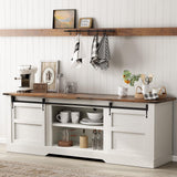oneinmil 66” Farmhouse TV Stand, Modern Rustic Entertainment Center with Sliding Barn Door and Storage Cabinets, Metal Media TV Console with Set of Shelf for TVs up to 75”, White oneinmil