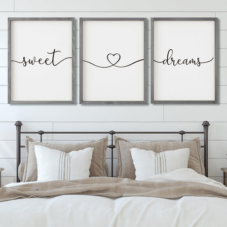 Set of 3 Framed Farmhouse Sweet Dreams Sign 11x14” Above Bed Wall Decor for Bedroom Decor Wall Art Wood Signs (11"x14", Gray) Houmury