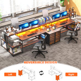 EnHomee 70.9" L Shaped Gaming Desk with Drawers Reversible L Shaped Computer Desk with Power Outlet & LED Lights Home Office Desk with Storage Shelves and Monitor Stand Corner Desk, Rustic Brown EnHomee