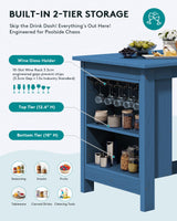 SERWALL Outdoor Bar Table, All Weather HDPE 36" Counter Height Dining Table with Storage and Wine Rack for Patio, Garden, Backyard, Balcony, Poolside, Blue SERWALL