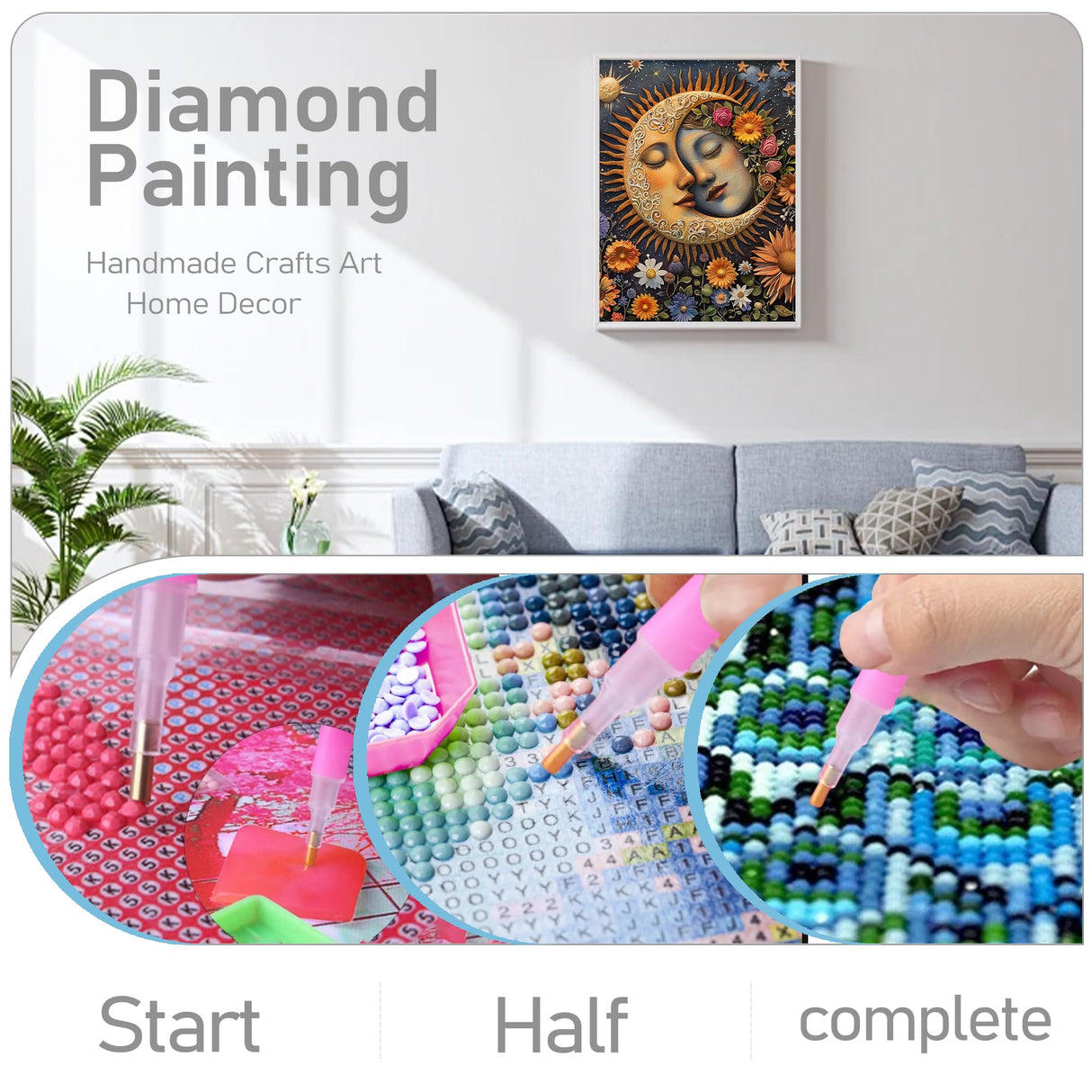 JOASURA Moon Diamond Painting Kits for Adults,DIY Diamond Art Painting Round Full Drill 12x16in,5D Diamond Dots Art for Beginning Home Wall Decor JOASURA