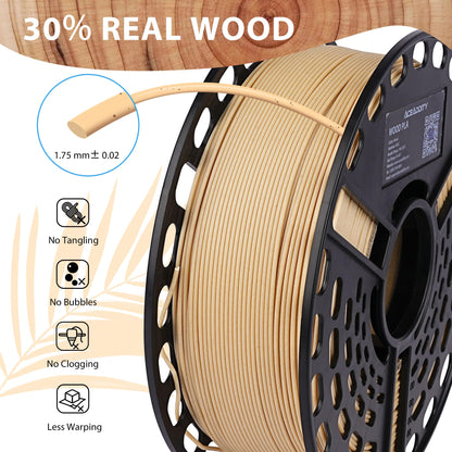 AceAddity Wood PLA 3D Printer Filament, 30% Real Wood, Dimensional Accuracy +/- 0.02 mm, 1 kg Spool, 1.75 mm