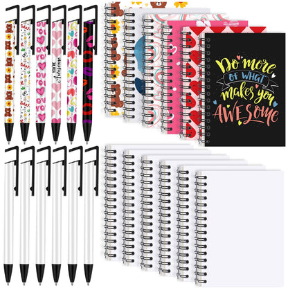 Spakon 24 Pcs Sublimation Notebook and Pen Set 24 Pcs A6 Line Spiral Notebooks Blank with 24 Pcs Sublimation Pens Bulk for DIY Classroom Office Writing Supplies Gifts