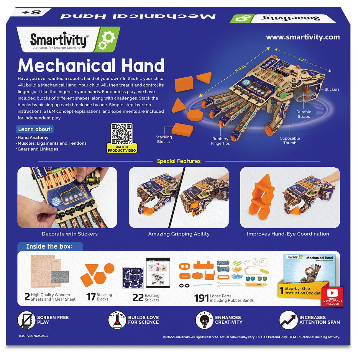 Smartivity DIY Robotic Mechanical Hand STEM Toy for Kids 8-9-10-11-12-13-14 Years Old | 2024 Parents Choice Award Winner I Birthday Gift for Boys & Girls | Engineering Kit for 8-14 Years Old Smartivity