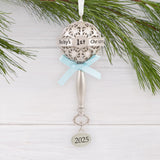 Hallmark Baby's First Christmas Silver Rattle with Blue Ribbon 2025 Christmas Ornament, Metal, New Baby Gifts Hallmark