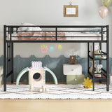 Metal Twin Size Low Loft Bed with Storage Sheves for Kids,Heavy Duty Kids Loft Bed for Boys Girls Junior,Space Saving,Black Bellemave
