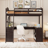 Harper & Bright Designs Full Size Loft Bed with Stairs, Solid Wood Full Loft Bed with 2 Four-Layer Storage Cabinets and Curtain, Full Storage Bed Frame for Kids Teens,White+Blue Harper & Bright Designs