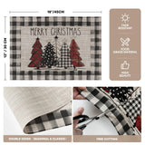 Artoid Mode Merry Christmas Trees Vinyl Placemats Set of 4, 12x18 Inch Black Buffalo Plaid Washable Heat Resistant Plastic Woven Table Mats for Party Dining Decor Artoid Mode