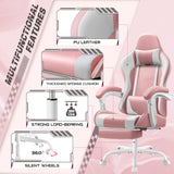 Shahoo Gaming Chair with Footrest and Massage Lumbar Support, Video Racing Seat Height Adjustable with 360°Swivel and Headrest for Office or Bedroom, Pink Shahoo
