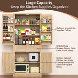 Bigbiglife Kitchen Pantry Cabinet with Rattan Doors, 70'' Tall Pantry Cabinet, Freestanding Cupboard, Adjustable Shelves, for Kitchen Dining Room (Natural Oak) Bigbiglife