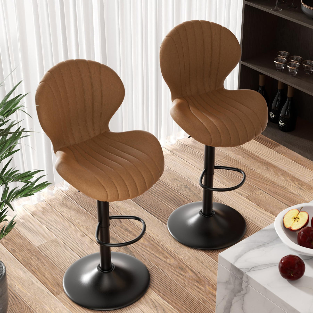 Nalupatio Bar Stools Set of 2 Modern Swivel Bar Chairs, Barstools Counter Height with High Backrest, Easy 3-5 Minute Assembly for Bar, Kitchen, Dining Room Brown Nalupatio