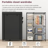 Calmootey Portable Closet, Wardrobe with 6 Shelves and Hanging Rod, Storage Organizer for Bedroom, Non-Woven Fabric Cover with 4 Side Pockets, Includes 2 Storage Bags for Clothes, Black Calmootey