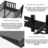 Mirightone Metal Triple Bunk Bed for Kids,Heavy Duty Triple Twin Bunk Bed with Ladder & Storage Shelf, Convertible 3 Bed Bunk Beds for Girls Boys Teens,Can be Separated into 3 Beds, Black Mirightone