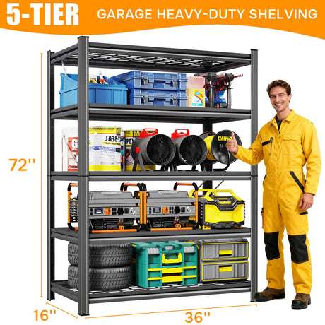 KILISTEELS 72" H Heavy Duty Garage Shelving 5 Tier 2500 LBS Storage Shelves Adjustable Industrial Metal Wire Shelf Unit for Garage,Basement,Pantry,Warehouse,Commercial KILISTEELS