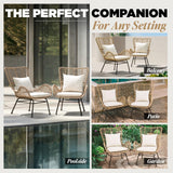 IDZO Isabelle Upgraded 2000 Hours UV Wicker Chairs Outdoor Set of 2, 500 lbs Capacity Outdoor Patio Chair, All-Weather Club Chair with Water-Resistant Olefin Cushions, Boho Style, Beige IDZO