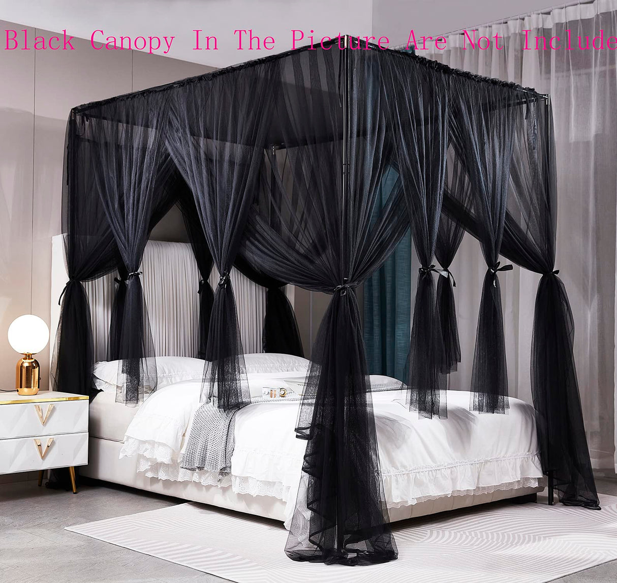 Mengersi Canopy Bed Frame King Size,Bed Canopy Frame Post Bed Poles,Canopy Bed Curtains Frame Bed Bracket Fit for Metal Bed Wood Bed Bedroom Decor,Black Mengersi