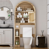 Spurgehom Over The Toilet Storage Cabinet, Bathroom Shelf Organizer Freestanding, Bathroom Arch Cabinet Over Toilet with Toilet Paper Holder and Anti-Tipping Device (Wood & Wicker Door) Spurgehom