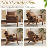 VINGLI Solid Wood Wide Armrests Accent Chair,Upholstered Mid Century Modern Chair with Pillow,Comfy Reading Chair Farmhouse Arm Chair,Chairs Living Room,Bedroom,Guest Room,Suede,Rustic VINGLI