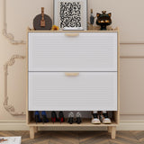 Vibe & Dine Shoe Storage Cabinet with 2 Flip Drawers, Freestanding Shoe Organizer with Solid Wood Legs for Entryway, Narrow Shoe Rack Cabinet for Bedroom, White Vibe & Dine