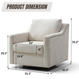 Oversized Swivel Accent Chair,Chenille Fabric Large Comfy Reading Chairs,Mid Century Modern Living Room Chair,Wide Arm Chair with Thick Soft Cushion,Single Sofa Chair for Living Room,Bedroom Wunlerlant