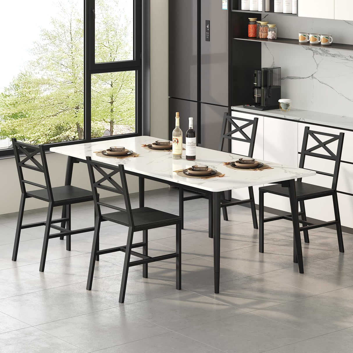 MAHANCRIS Dining Chair Set of 2, Rustic Wooden Kitchen Chairs with Backrest, Farmhouse Dining Chairs for Kitchen, Industrial Style Chair with Metal Frame, Easy Assembly, Black TBHB1001 MAHANCRIS