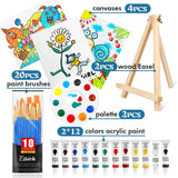 ESRICH 52PCS Acrylic Paint Set, Painting Supplies with 2*12 color acrylic paint (12 ml), 20 brushes, 4 boards, 2 wooden frames, 2 plates, Acrylic Painting Kits for Kids, Adults, Artists and Beginners ESRICH