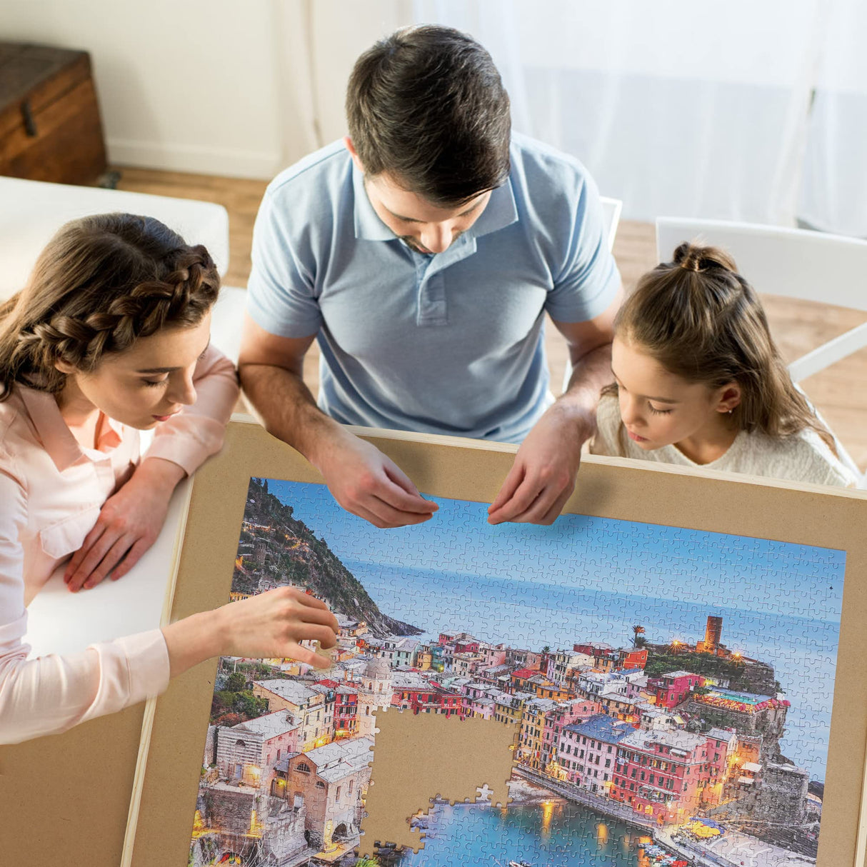 Puzzle Board, WOOD CITY 1500 Piece Wooden Jigsaw Puzzle Board with Drawers, 35”x 27” Portable Puzzle Table with Covers and Lazy Susan, Rotating Jigsaw Puzzle Table for Kids and Adults WOOD CITY