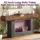 HIGREENA 63 Inch Entryway Table, 2-Tier Farmhouse Wooden Rectangular Console Sofa Table for Living Room, Hallway, Foyer Accent Table Behind Couch with U-Shaped Base - Brown & Grey HIGREENA