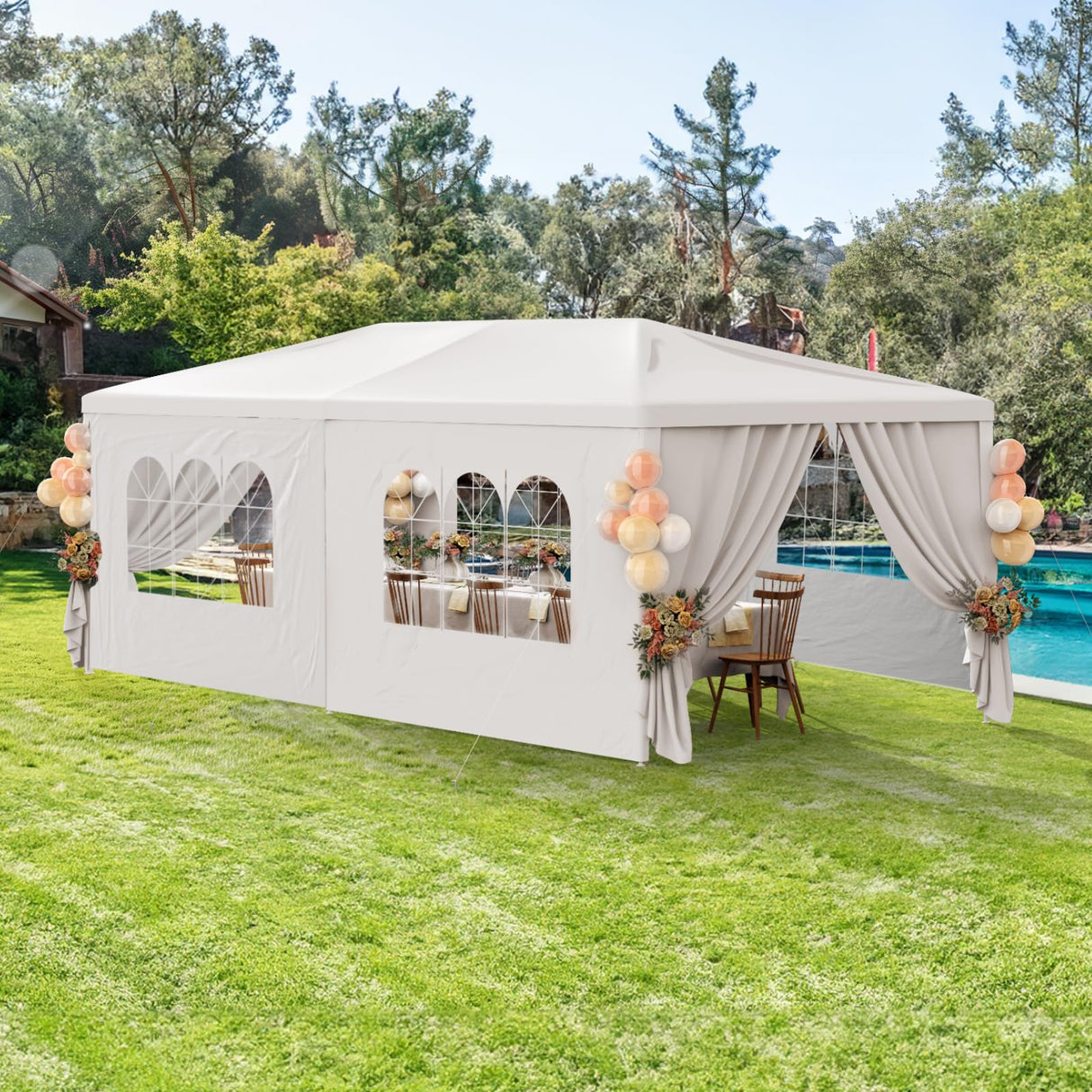 White Party Tent 10X20 Outdoor Canopy Tents for Parties Heavy Duty Waterproof Patio Gazebo Shelter with 6 Removable Sidewalls Wedding BBQ Events Tent for Birthday Holiday Backyard Garden Christmas susici