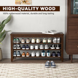 Taitiy Shoe Bench Storage Rubberwood, Entryway Bench with 3-Tiers Height Adjustable, Shoe Rack Front Door Entrance Organizer for Hallway Living Room, Mudrooms, Walnut,31.5" Taitiy