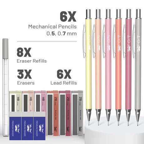 Mr. Pen- Mechanical Pencil Set with Lead and Erasers Refills, 6 Pack, Boho Theme, 0.5mm & 0.7 mm, Cute Aesthetic Pastel Led Pencils 0.7mm Mr. Pen