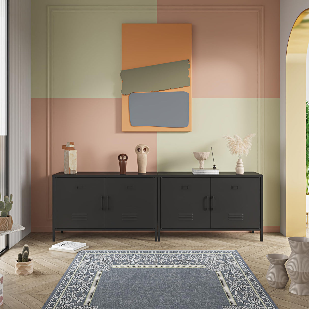 Elitehouse 2 Door Metal Accent Cabinet,Black Metal Storage Cabinet with Adjustable Shelf,2-Tier Office Cabinet,Multipurpose Metal Locker Storage Cabinet for Office Home,Music Studio Elitehouse