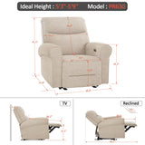 MCombo Power Wall Hugger Recliner Chair for Small Space RV Living Room, USB & USB-C Charging Ports, Modern Rolled Arm Recliner, Fabric PR630 (Beige) MCombo