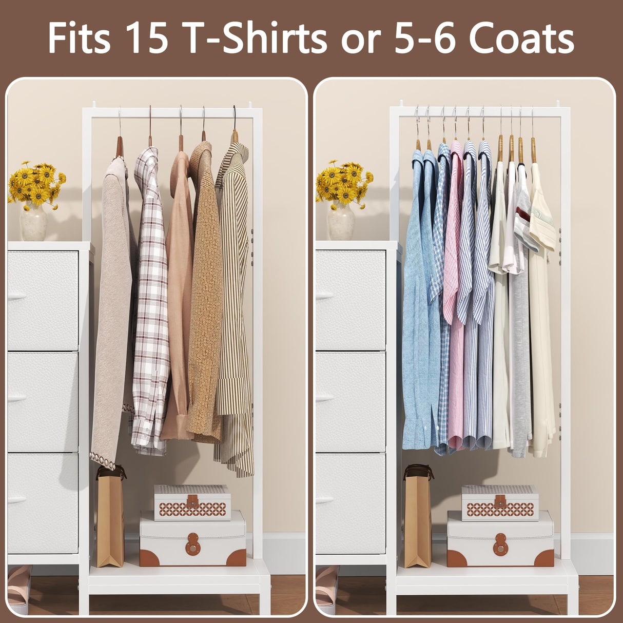 AFLUI Dresser for Bedroom with Hanging Rack, 3 Drawers Dresser for Bedroom - White AFLUI