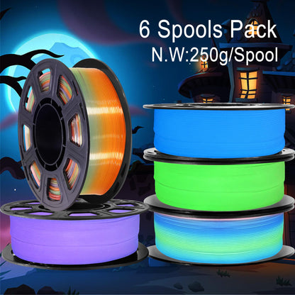 1.75mm PLA 3D Printer Filament Bundle: Glow in Dark Green/Blue/Purple/Rainbow, One Spool Clear Multi Colored, Each Spool 250g, Total 1.25Kg 3D Printing Material, 250g x 5 Spools Glow in Dark  - WoodArtSupply