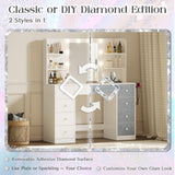 Vanity Desk with Mirror and Lights, Diamond Edition Vanity Desk with 9 Drawers and 6 Storage Shelves Dressing Table, Vanity Desks with Power Outlet and 3 Color Modes 10 LED Bulb for Girls Bedroom Dowinx