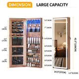 LVSOMT LED Wall/Door Mounted Jewelry Cabinet Armoire, Full Length Mirror with Lights, Lockable Storage Organizer, Over the Door Hanging Body Mirror (Wood) LVSOMT