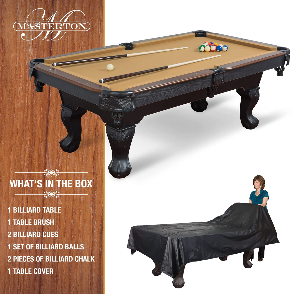 EastPoint Sports Masterton 87-Inch Pool Table - 8 Ball Pool Game Table for Billiards Indoor Games in Rec Room, Basement & Family Game Room - Available in Tan, Red, Green and Navy Felt Colors EastPoint Sports